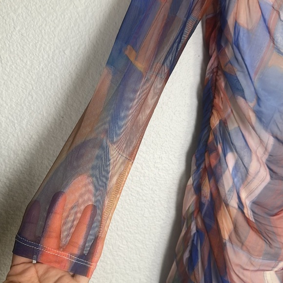 Princess Polly Women’s Size 6 Charvi Long Sleeve Mini Short Dress Ruched Multi - Picture 5 of 11